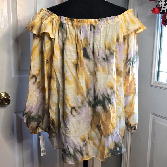 NEW Zac & Rachel Woman Peasant Blouse Yellow Tie Dye Ruffle Cropped - Picture 3 of 6